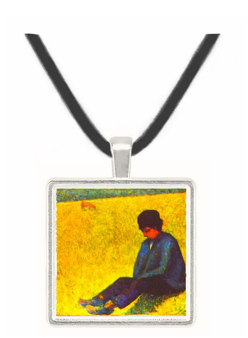 Boy sitting on a lawn by Seurat -  Museum Exhibit Pendant - Museum Company Photo