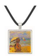 Camille Monet on the beach at Trouville by Monet -  Museum Exhibit Pendant - Museum Company Photo