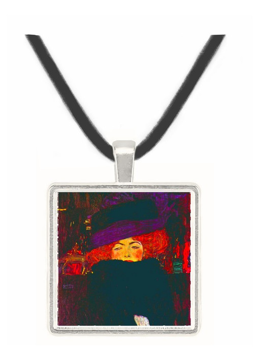 Lady with hat and feather by Klimt -  Museum Exhibit Pendant - Museum Company Photo