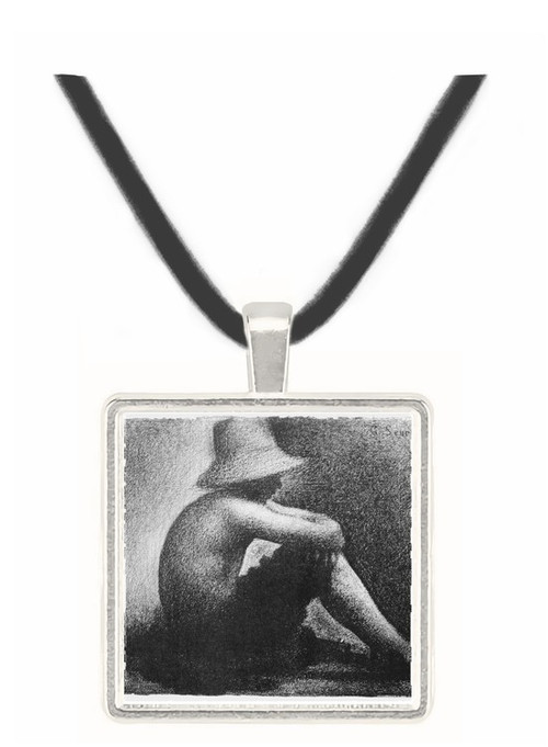 Sitting boy in straw hat by Seurat -  Museum Exhibit Pendant - Museum Company Photo