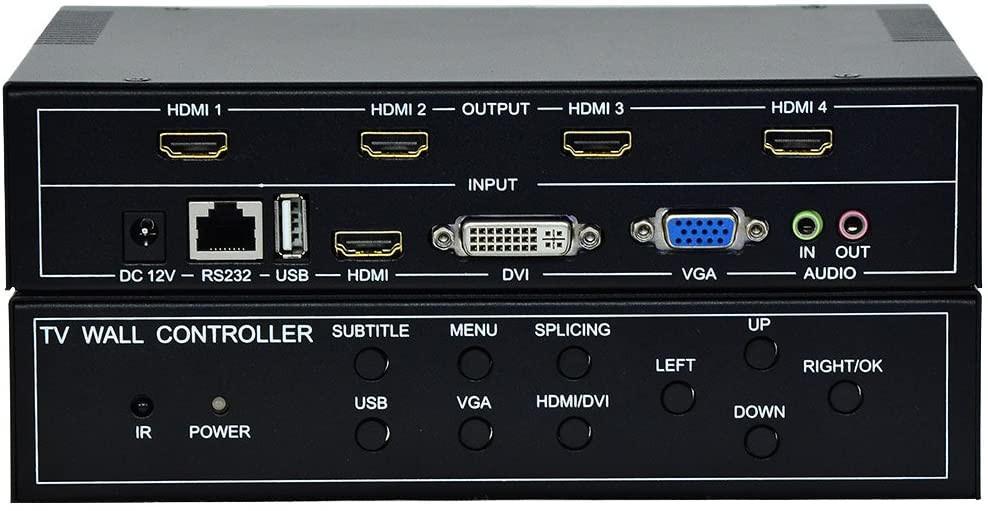 Video Wall Controller 2x2 TV Wall Controller | 1080p, HDMI 1.4, HDCP1.4  Compliant | HDMI DVI USB VGA Inputs; HDMI Outputs | Display Modes 2x2, 1x2,  1x3, 1x4, 2x1, 3x1, 4x1,Cascading max 4x5 - CuteDigi