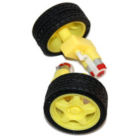 A pair of rubber tires of diameters 2.5" and a pair of gearmotors (100:1).