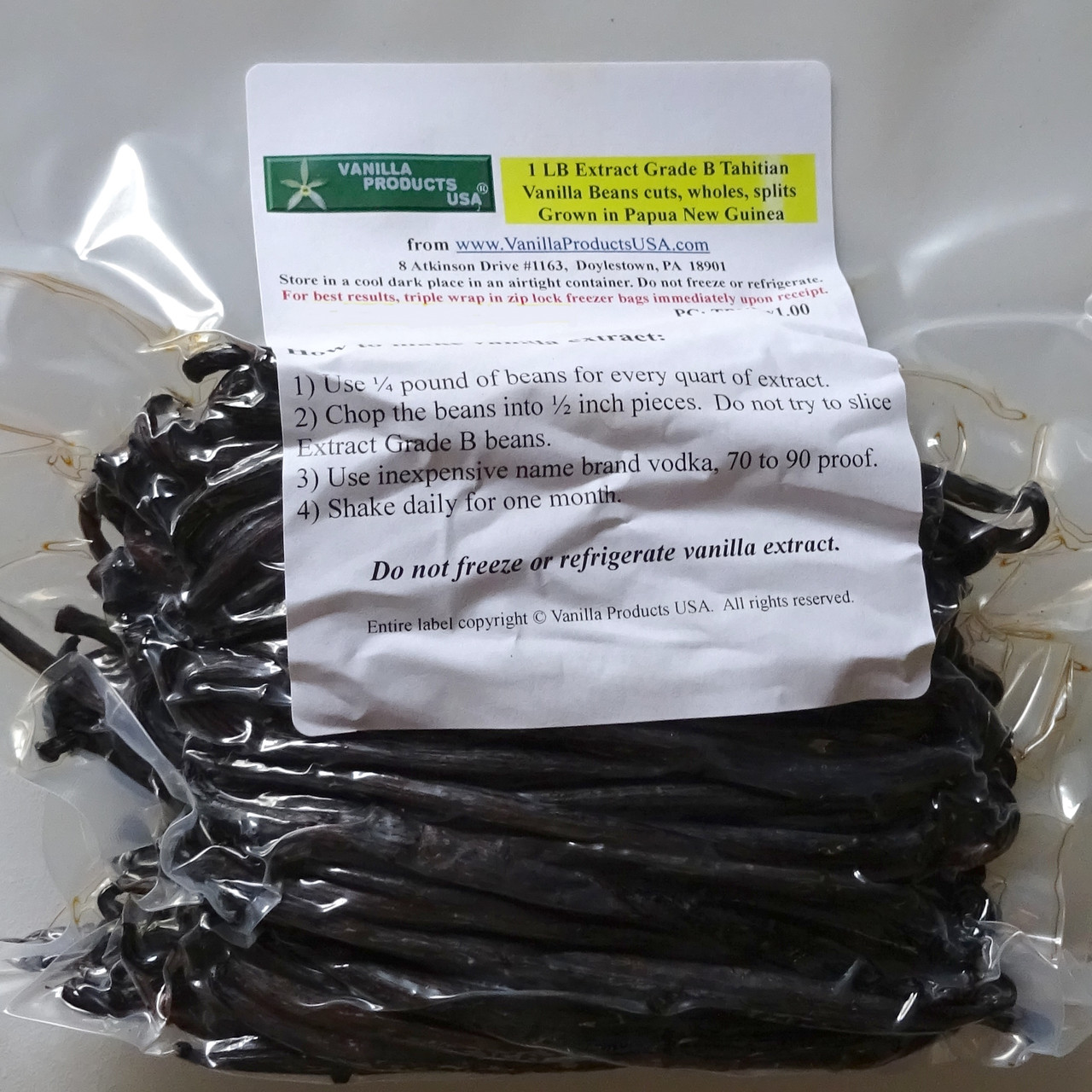 One pound (1 lb) Tahitian Extract Grade B Vanilla Bean Cuts, Wholes