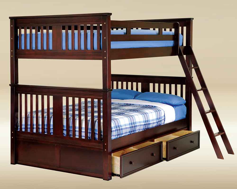 Full over Full Bunk Bed with Storage Drawers