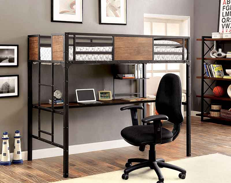 Industrial Twin Loft Bed with Workstation Below
