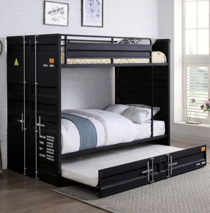 Metal Twin Bunk Bed with Trundle