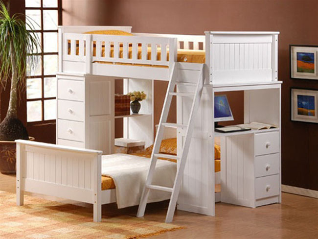 White Loft Bed with Desk