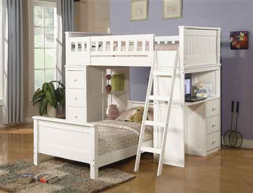 white loft bed with desk