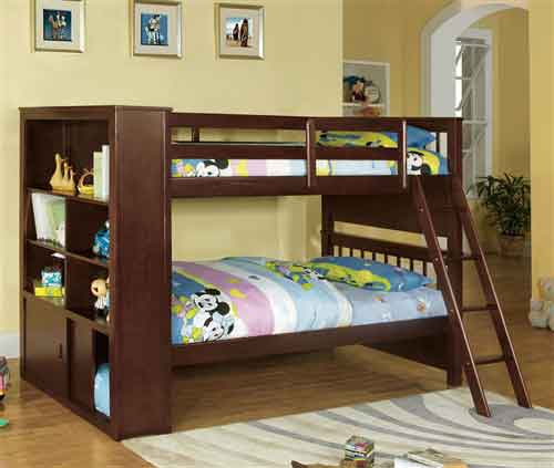 twin bunk bed with bookcase
