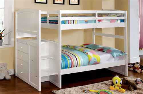 white bunk bed with stairs