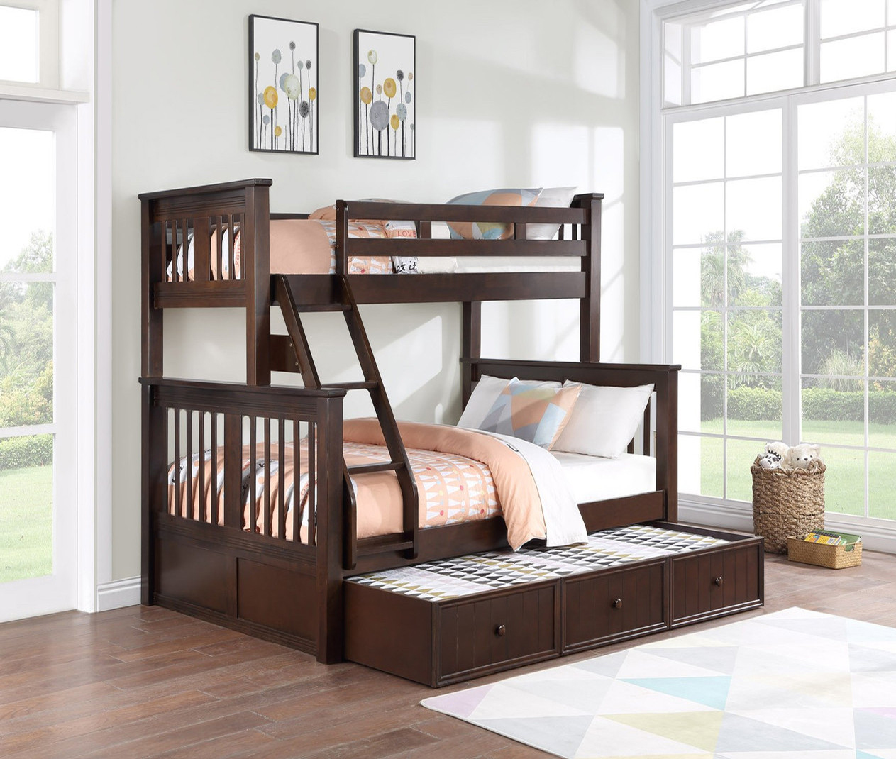 Twin XL over Queen Bunk bed with Trundle