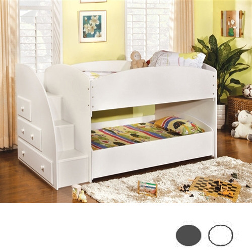 Vista White Twin Low Bunk Bed With Steps