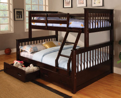 Mission Twin Full Bunk Bed w/ Drawers in Espresso