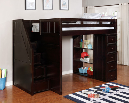 Dillon Full Size Loft Bed with Stairs and Storage Drawers
