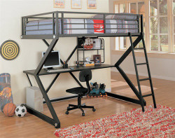 Black Full Metal Bed with Workstation Below