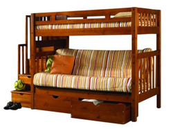 Honey Pine Twin Futon Bunk with Stairs