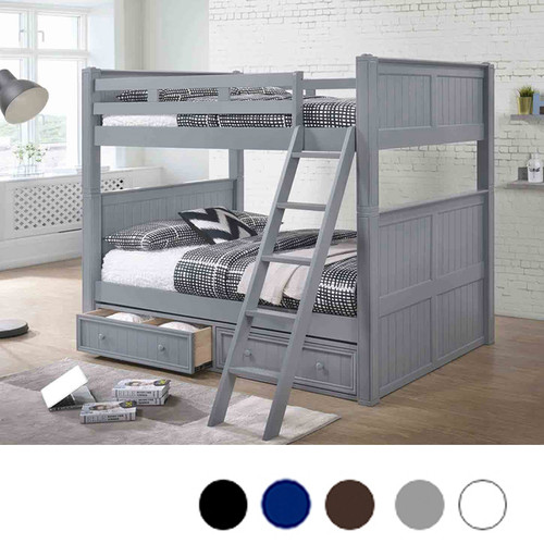 Convertible Gray Full over Full Bunk Bed with Storage Drawers