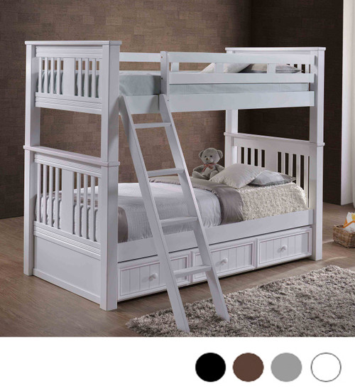 Gary Mission Twin Bunk Bed in White with Optional Trundle