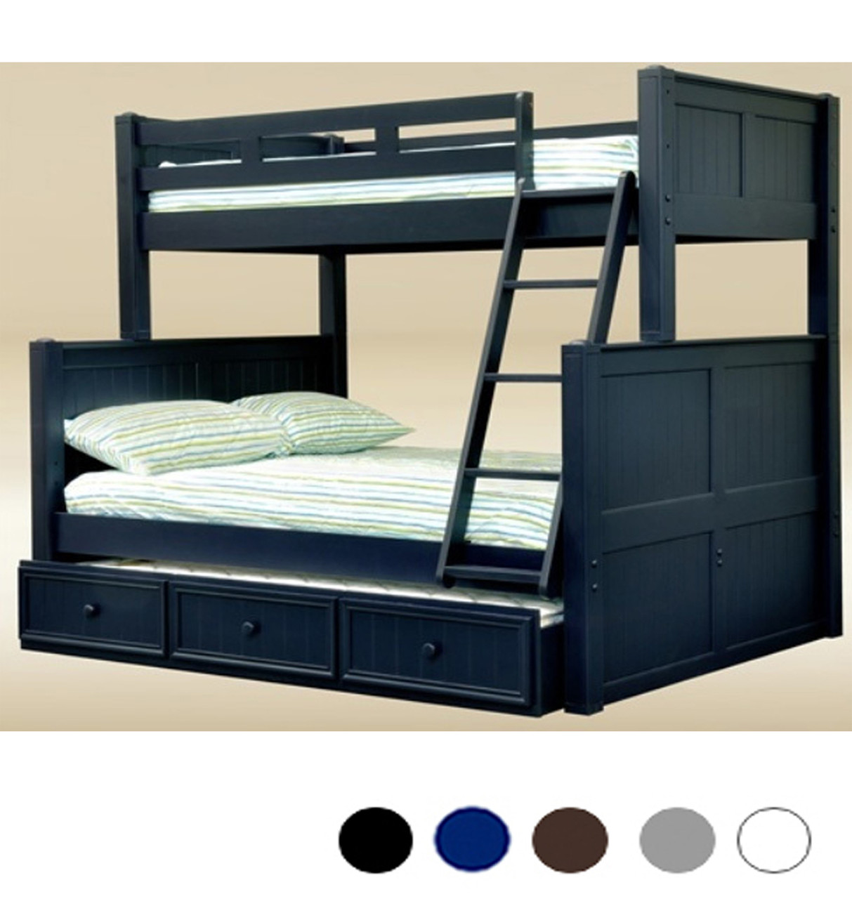 Navy Blue Bunk Bed Twin Over Full W Trundle Drawers