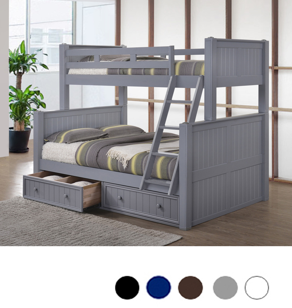 Gray Twin over Full Bunk Bed with Trundle Bed + Reviews