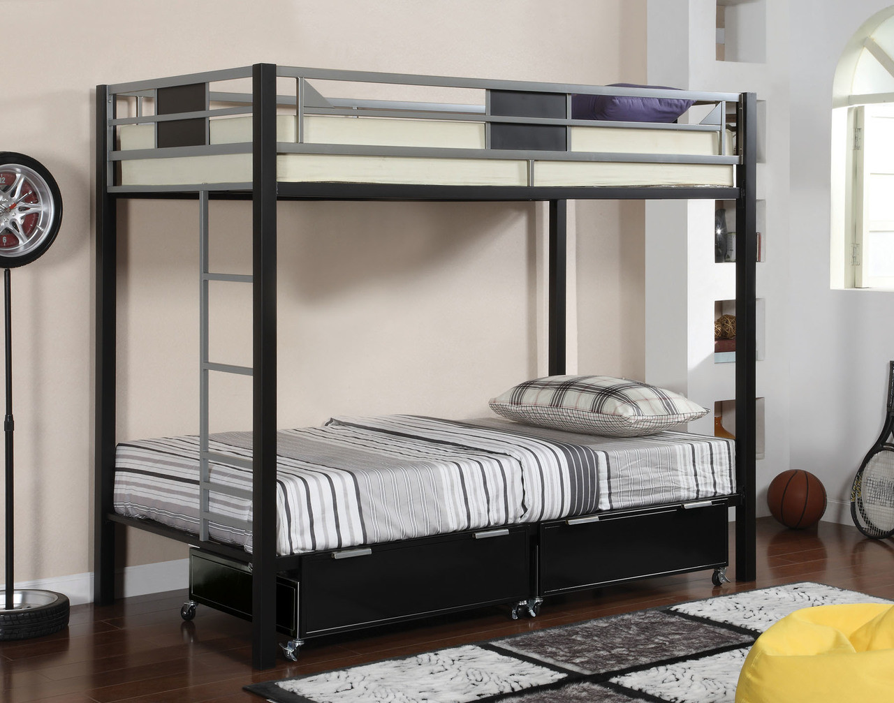Clifton Black Silver Metal Bunk Bed Storage Drawers