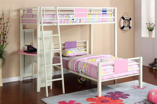 pink loft bed with desk