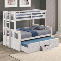 Twin Full Bunk Bed w/ Trundle and Drawers - White