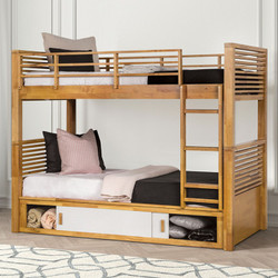 Twin Bunk Bed w/ Storage in Light Oak