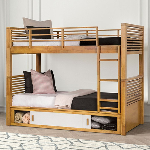 Twin Bunk Bed w/ Storage in Light Oak