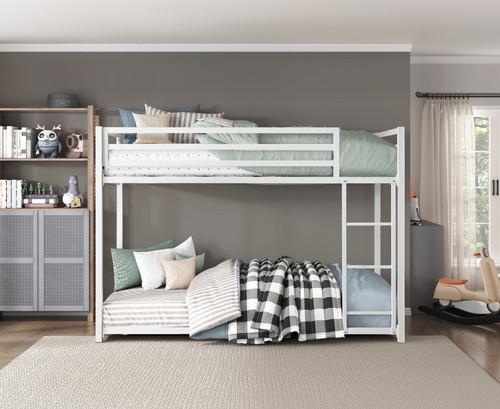 Ethan Metal Twin Low Bunk Bed in white