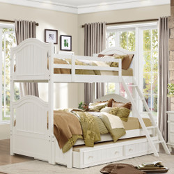 Park River Twin Full Bunk Bed in White - shown with Trundle