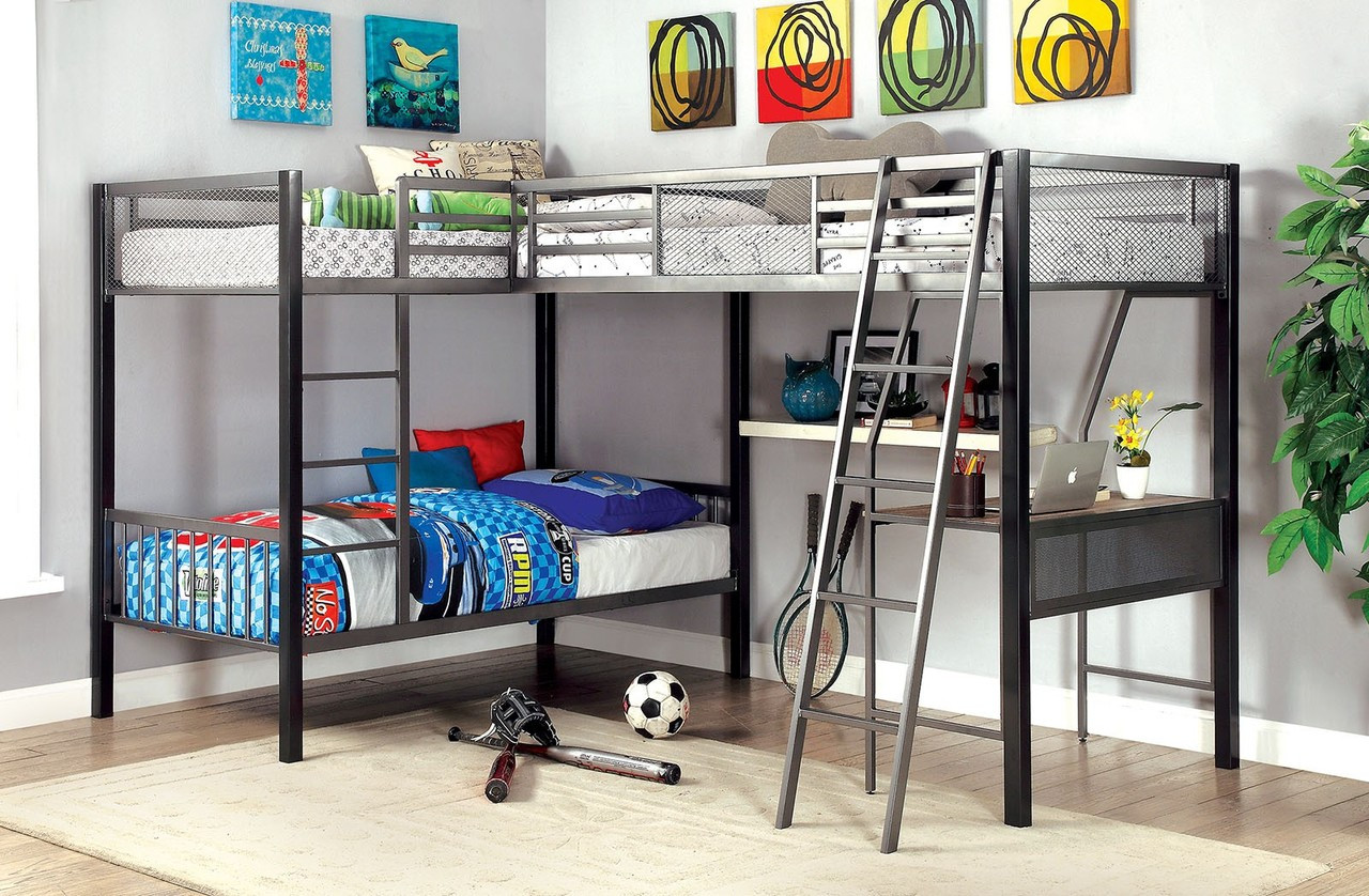 L-shaped Triple Twin Bunk Beds for Sale with Workstation Below, Ballarat