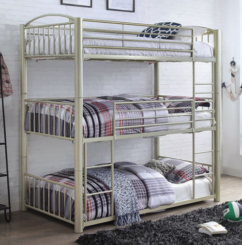 Gable Metallic Gold 3 High Convertible Twin Bunk with Ladders