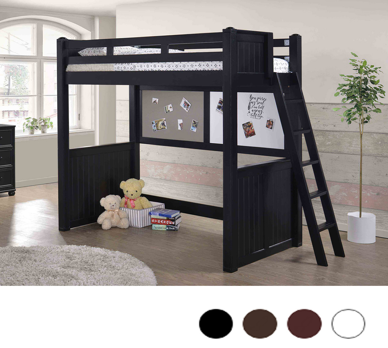 black bunk bed with desk