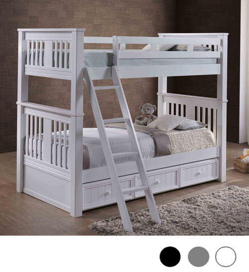 Gary XL Extra Long Twin Bunk Bed in White Shown with Trundle | Detachable XL Bunk Beds