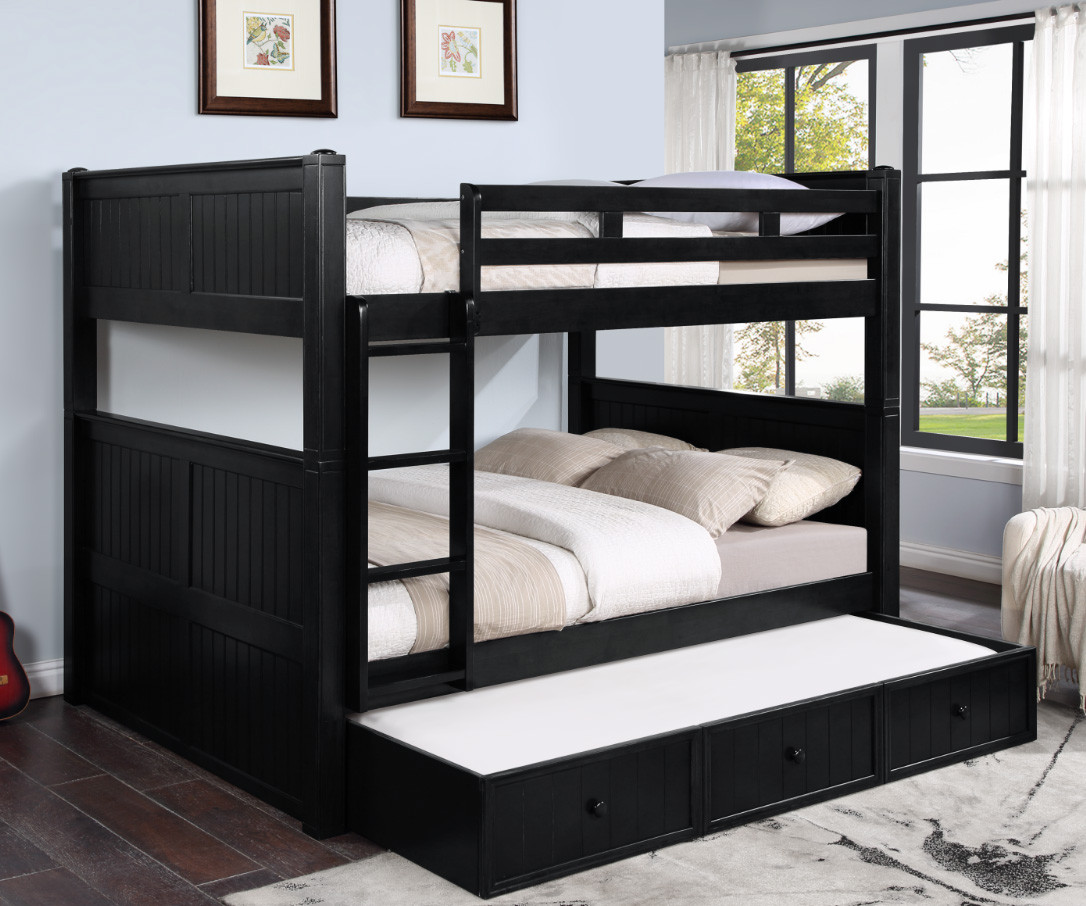Queen over Queen Bunk Bed w/ Trundle + Storage -Dillon