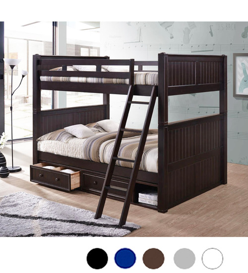 Queen over Queen Wood Bunk Bed  with Under Bed Drawers