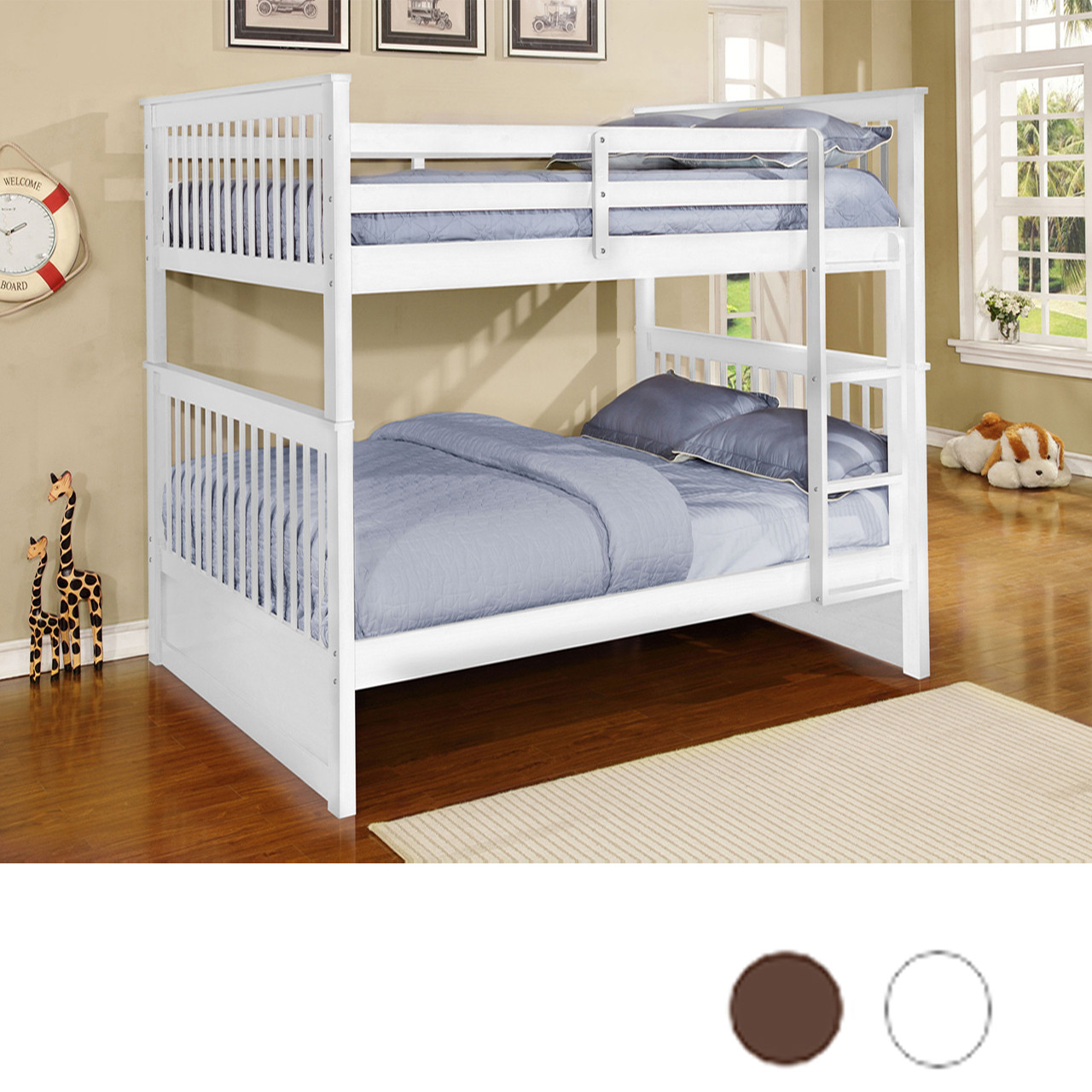 White Kids Furniture Twin over Full Mission Bunk Bed 