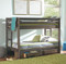 Grayson Twin Bunk Bed in Gun Smoke  Shown with Under Bed Storage Drawers