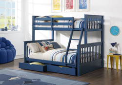  Alexandria Twin Full Bunk with Storage Drawers in Blue Finish