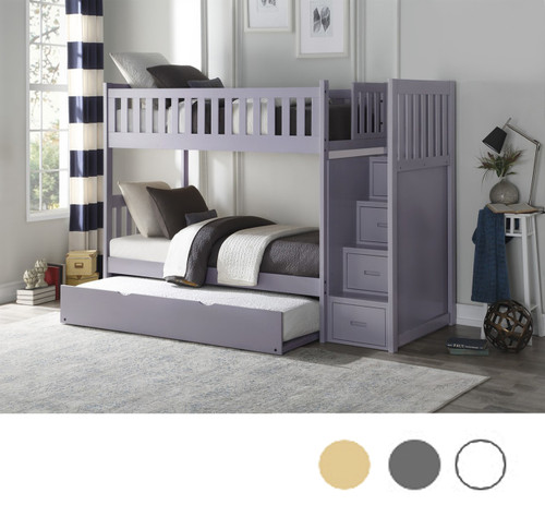  Charlton Twin over Twin Bunk with Stairs in Gray Finish - Shown with Optional Trundle
