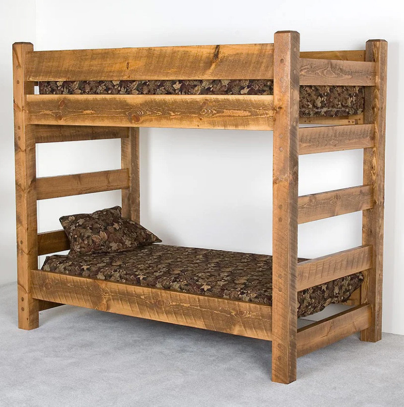 XL Twin Over XL Twin Barnwood Cabin Bunk Bed for Adults