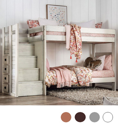 Pine Valley Plank Twin Bunk with Steps in White