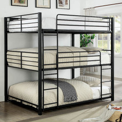  Logan Full Size Three High Bunk Bed in Black | Stacked Beds
