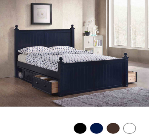 Dillon Bead Board Queen Size Bed in Navy Blue | Shown with 2 Sets of Optional Under Bed Drawers