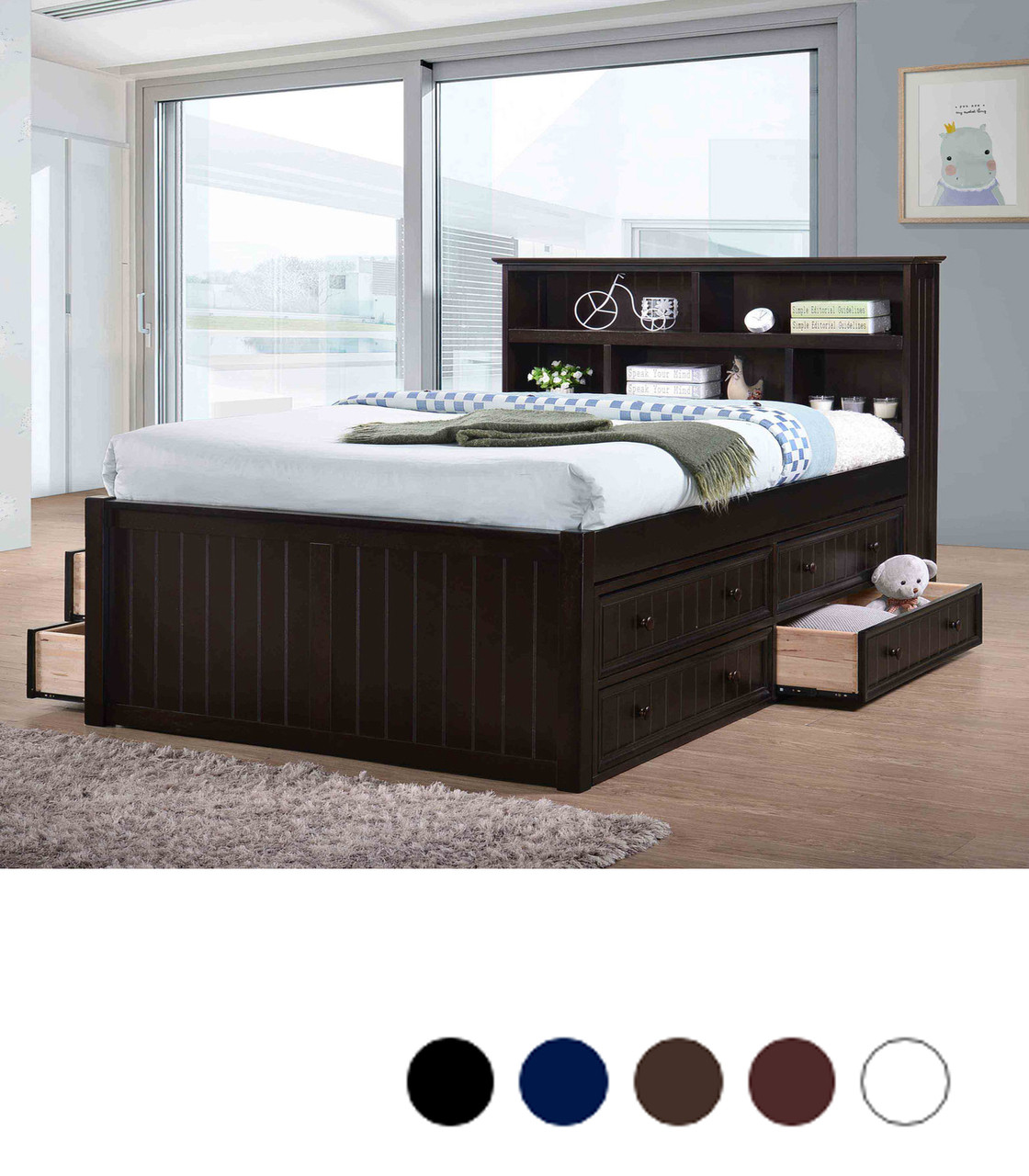 Dillon Bead Board Full Bookcase Captain S Bed With 4 To 8 Drawers