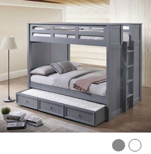 Austin Bead Board Full Size Bunk with Trundle in Gray Finish