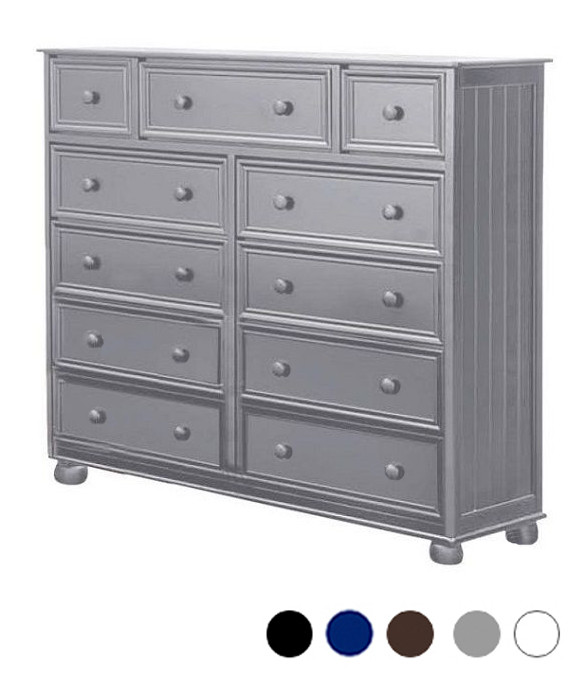 Dillon 11-Drawer Large Dresser in White, Gray