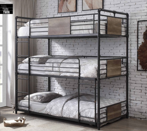 Bennett 3-High Twin Size Bed in Sandy Black and Bronze