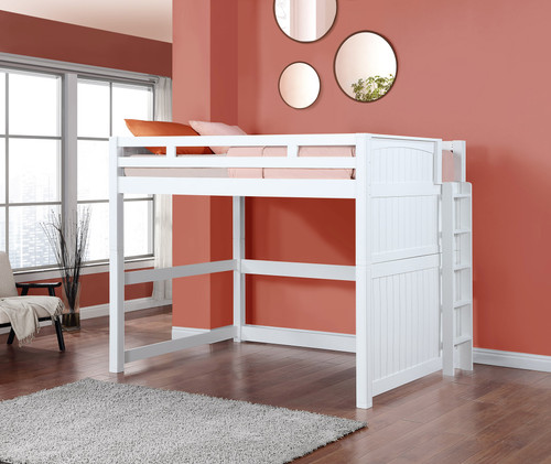 High Queen Loft Bed with Panel in White